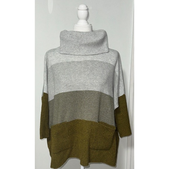 LOFT Sweaters - Loft Women XS Sweater Colorblock Pocket Poncho Oversized Mock Turtle Autumn Cozy